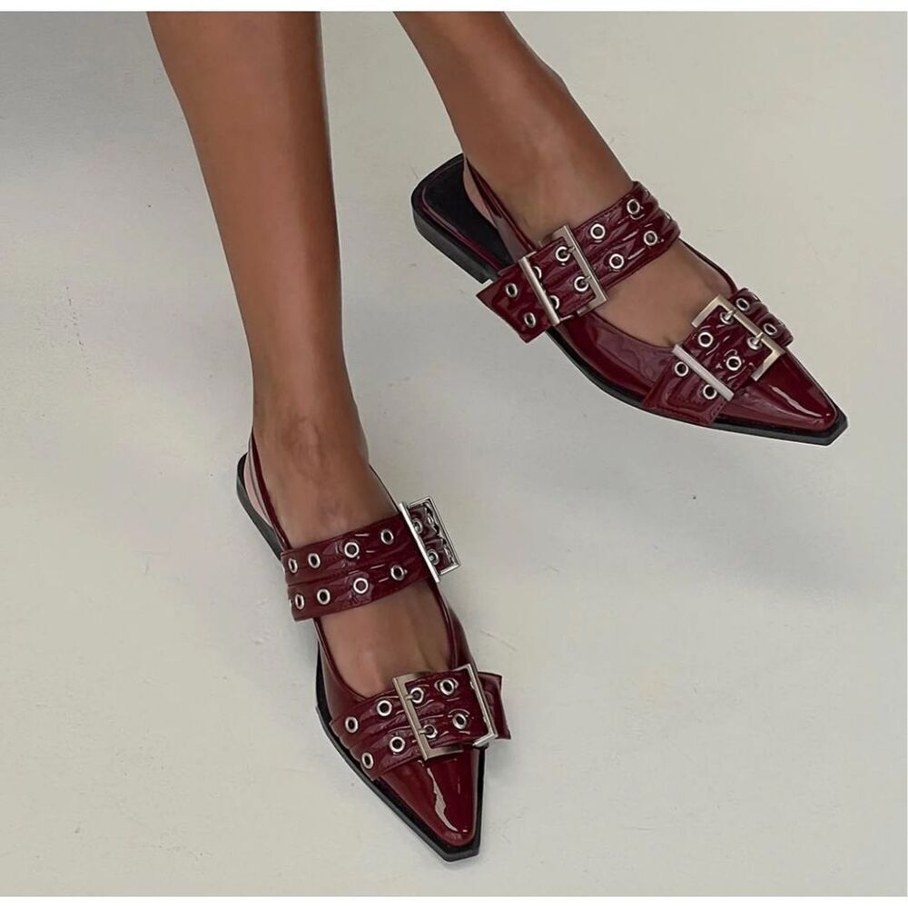 THERAPY MATILDA Buckle Slingback Flats Cherry Patent Size 6 New
